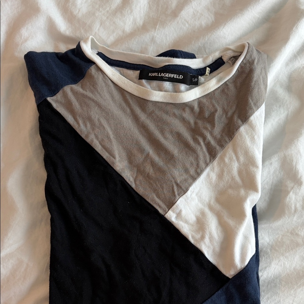 Karl Lagerfeld Tri-Tone Tee in Black, Gray, and White